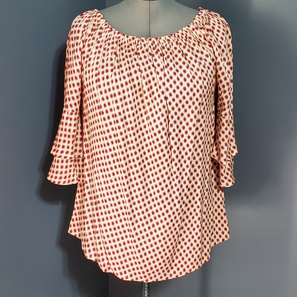 Lascana Polka Dot Cream Red Women's Blouse Bell Half Sleeve Women's Size M